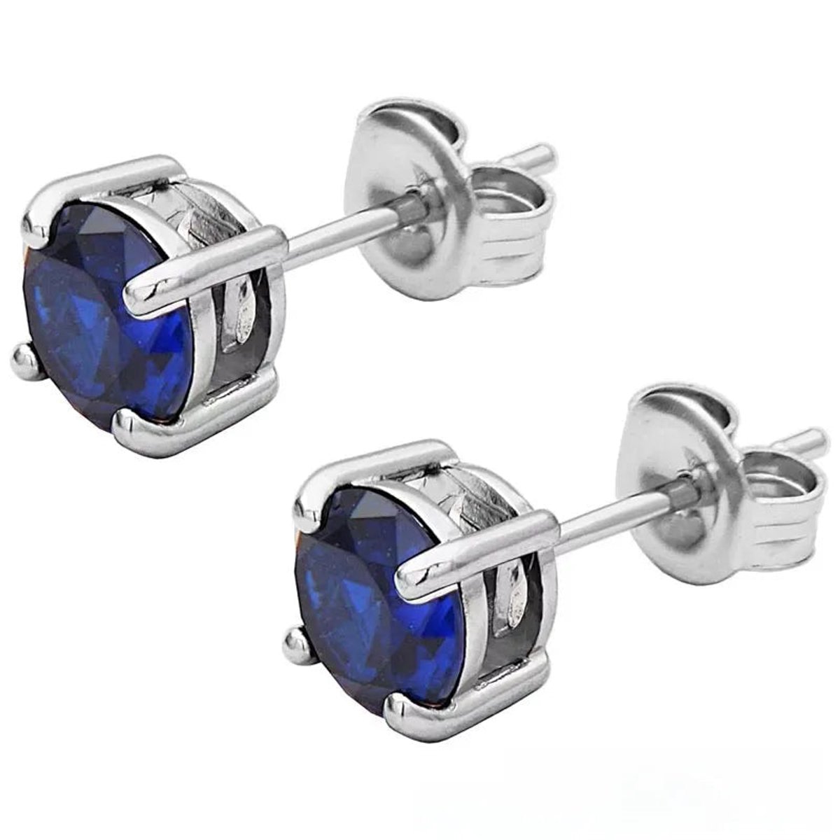 Stalen Ronde Oorstekers Zilverkleurig Zirkonia 6 mm – Olijf groen