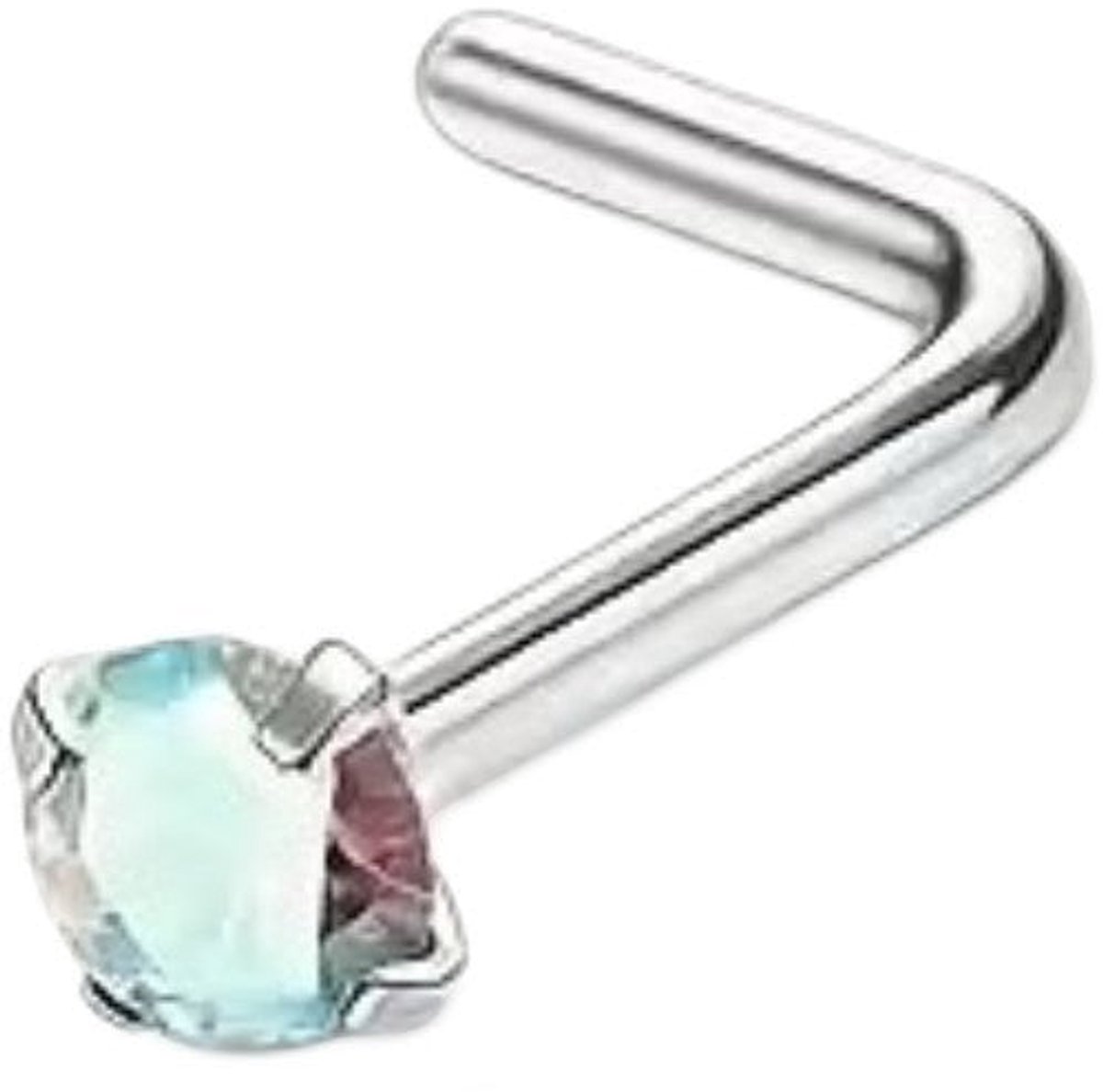Stalen Neuspiercing Ronde Zirkonia 2mm – L-Staafje – AB Transparant