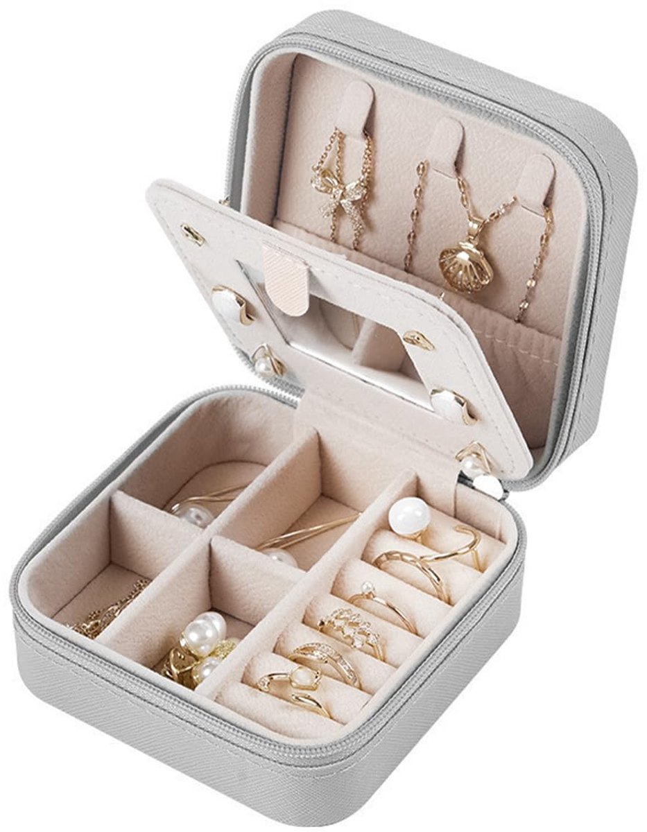 Sieradendoos voor dames - draagbaar met spiegel - waterdicht PU-leer - voor ringen en oorbellen - ShopVlot