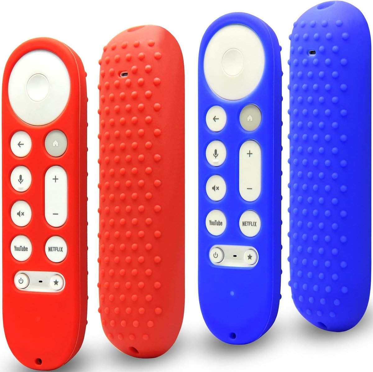 Silicone Hoes voor Google TV Streamer 4K 2024 - 2 Stuks, Schokbestendig, Antislip en Met Lanyard (Rood en Blauw)