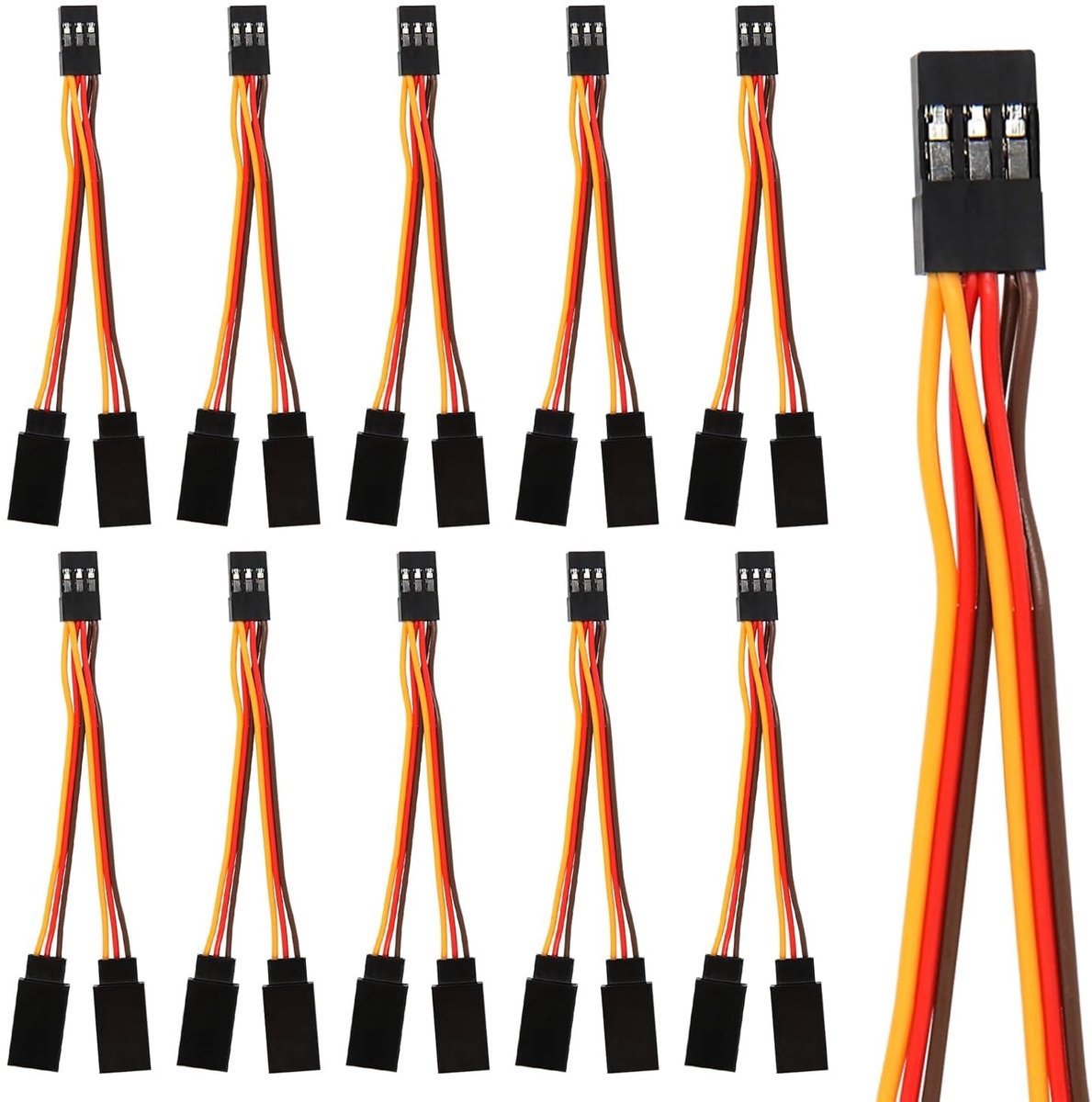 10 stuks Servo Verlengkabels, Y-kabel met 1 vrouwelijke en 2 mannelijke connectoren, geschikt voor RC auto’s, drones, boten en vliegtuigen, 11 cm 26AWG verlengkabel voor hobbygebruik