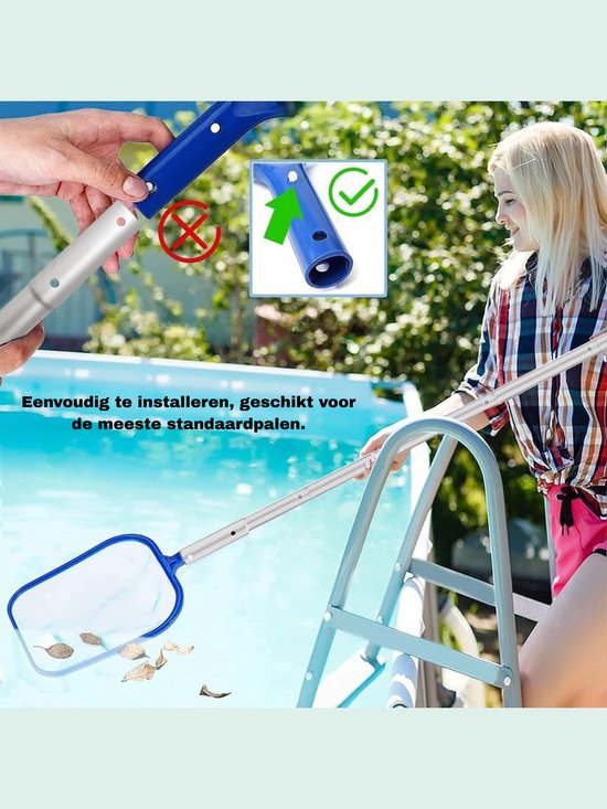 Allvia® Zwembad Schepnet - Zwembad Net - Schepnet - met 2,1 m Verstelbare Stang - Diep en Plat Landingsnet - Blauw - ‎15cm x 15cm x 2cm — afbeelding 4