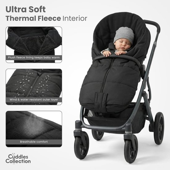 Voetenzak Baby - Universele Kinderwagen Zak - Warm Buiten - Fleece Gevoerd - 41 x 284 cm - Zwart — afbeelding 5
