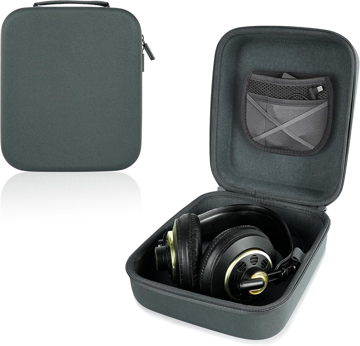 Hoofdzak voor Hoofdtelefoon - Beschermende Hardcase voor AKG, Sennheiser en Sony - Reisoplossing met Kabel- en Opladeropslag (Grijs)