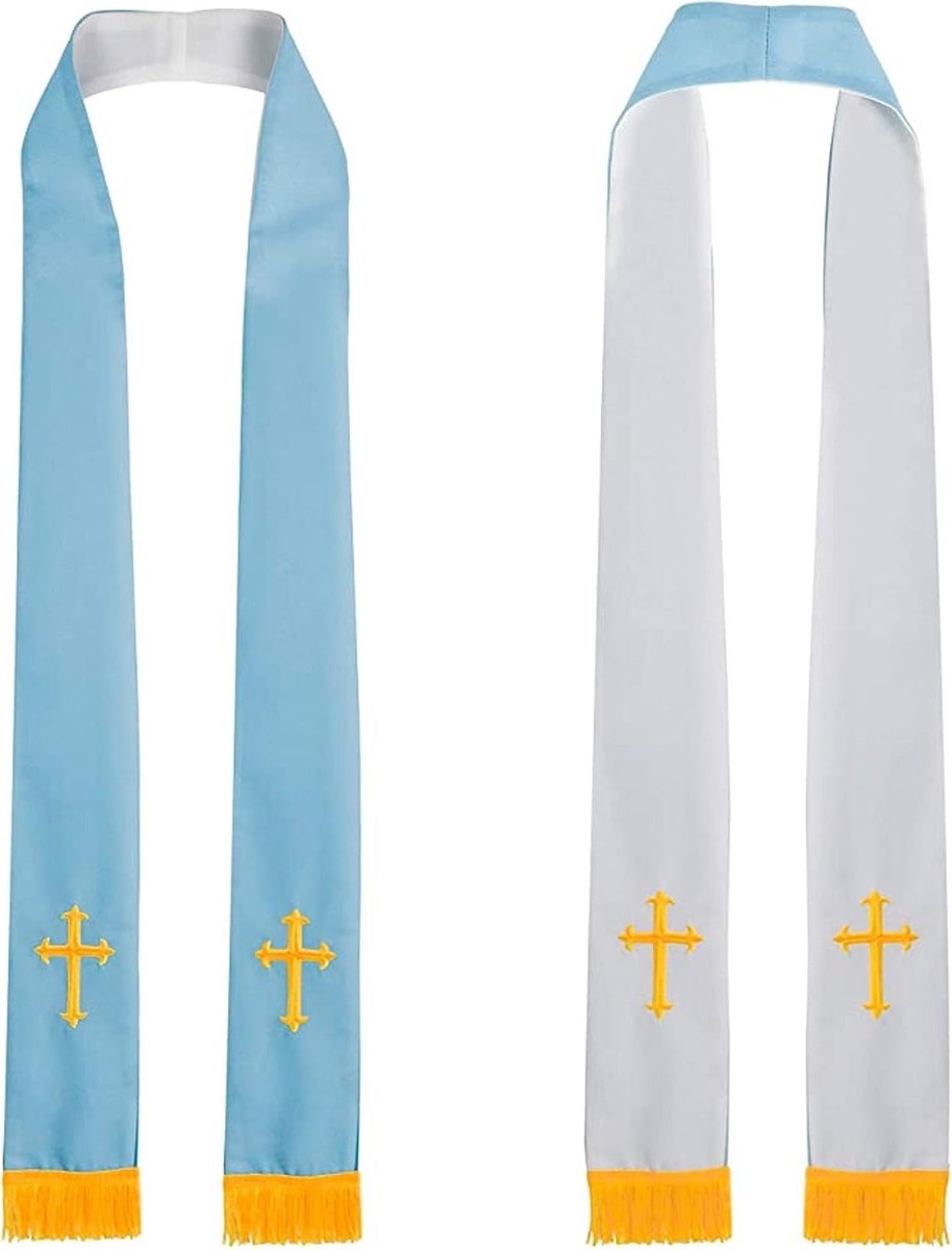 Unisex Clergy Stola in Blauw en Wit voor Volwassenen - Ideaal voor Ceremonies en Religieuze Evenementen