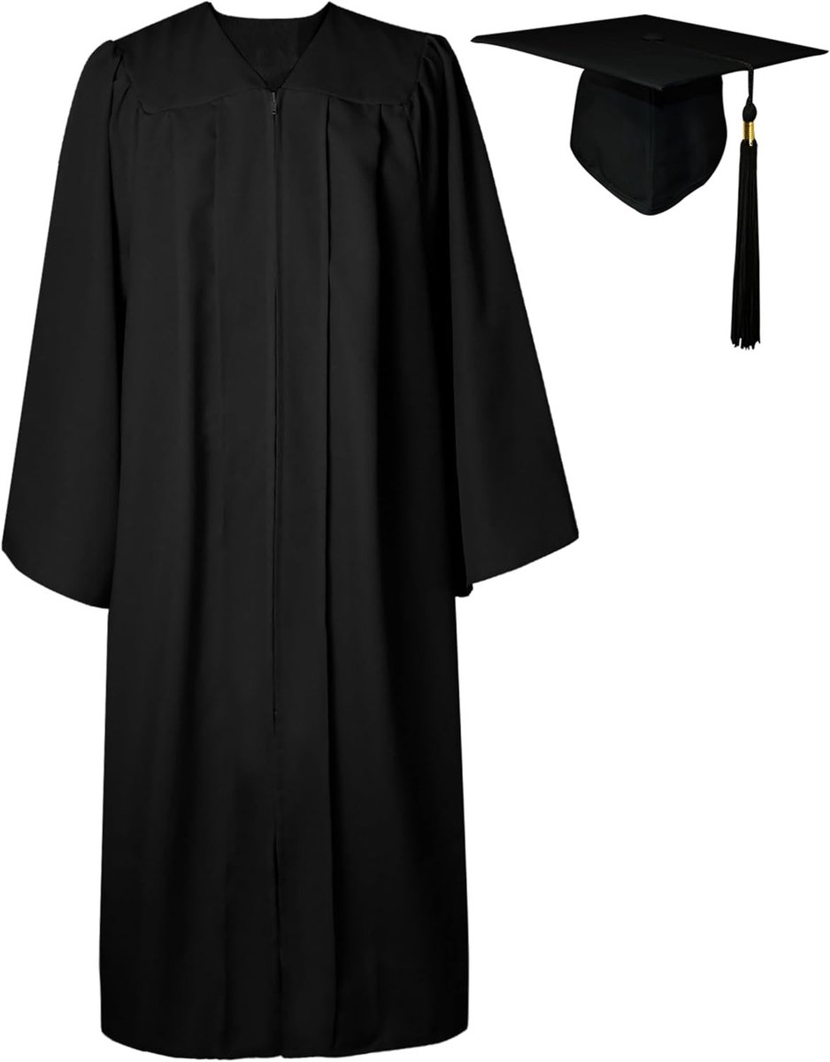 Afgestudeerde Kamer met Hoed, Toga, Bachelor en Master Kostuum voor Mannen en Vrouwen, Zwart, Maat 54=L, Perfect voor Geschenken en Academische Ceremonies