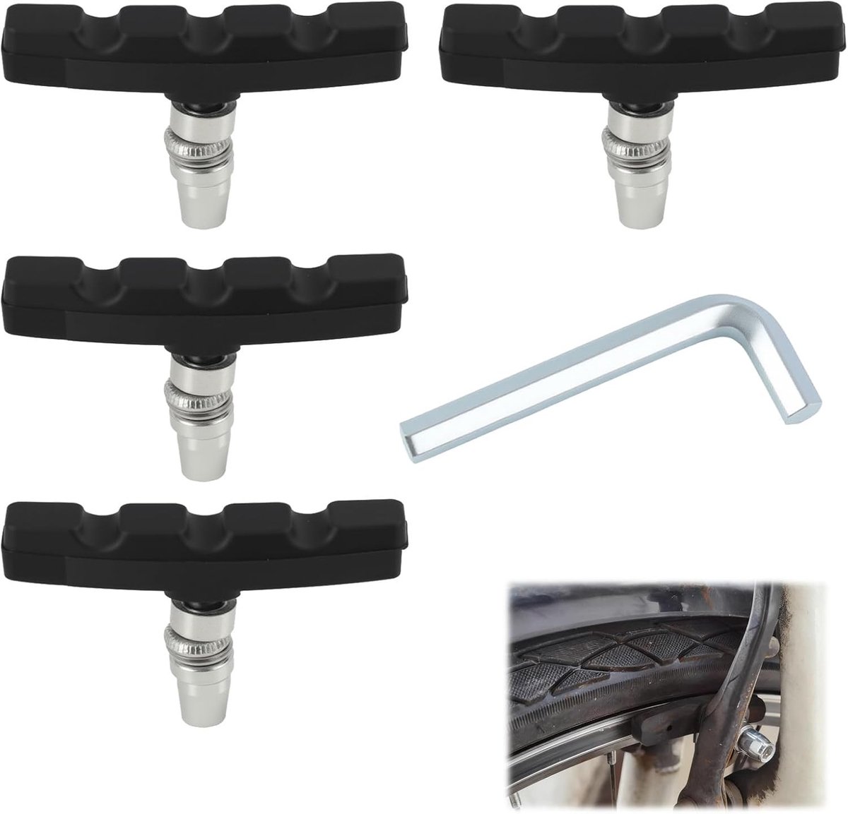 Set van 4 V-brake pads met bevestigingsschroeven - Vervangingsremmen voor aluminium velgen - Geschikt voor Shimano, Tektro, Avid en Sram - Remaccessoires voor MTB, VTC, BMX en stadsfietsen