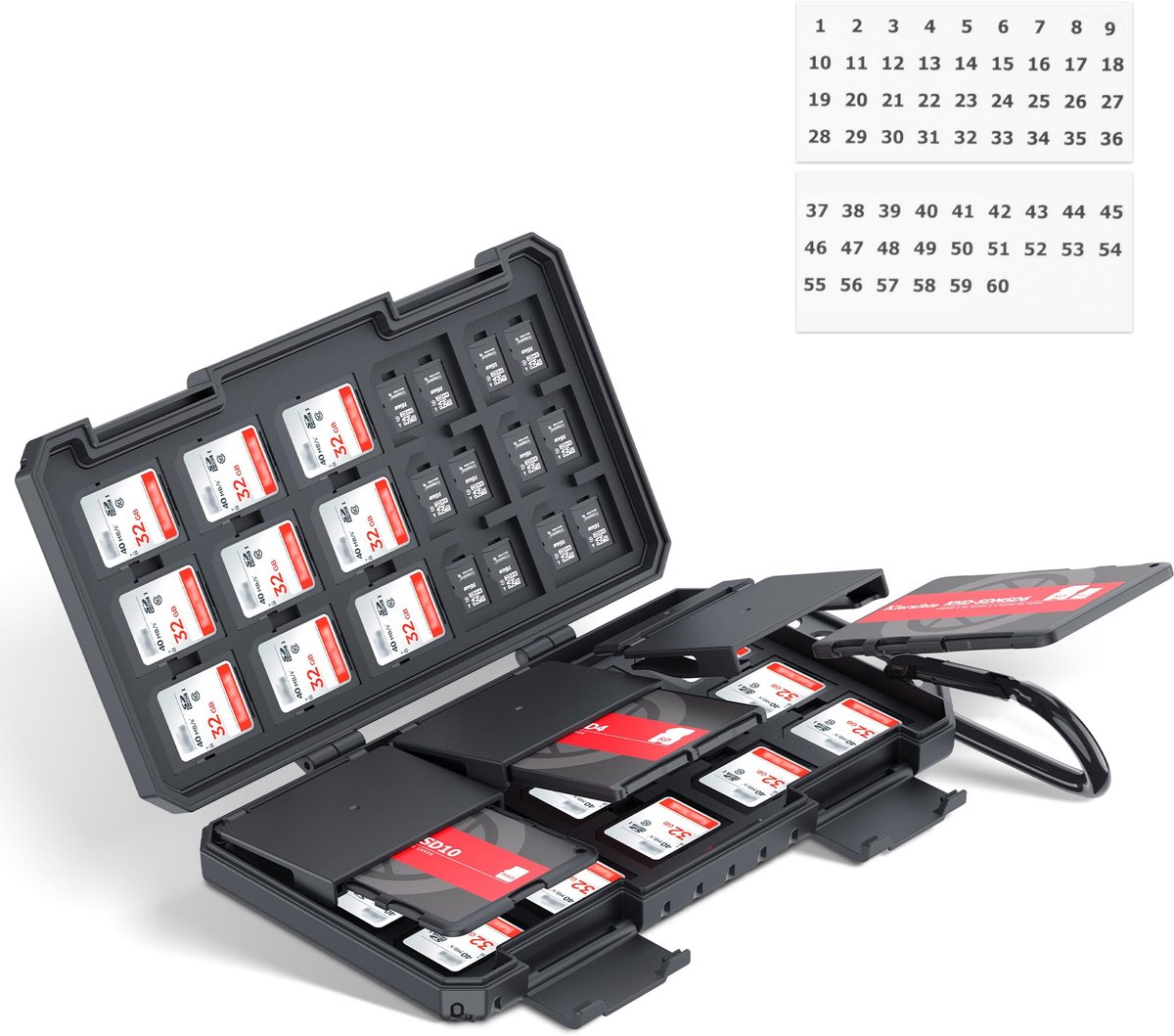 SD-kaarthouder met 3 afneembare slanke geheugenkaarthouders, 110 kaarten met 36 SDXC SDHC & 74 TF Micro SD-kaarten - ShopVlot