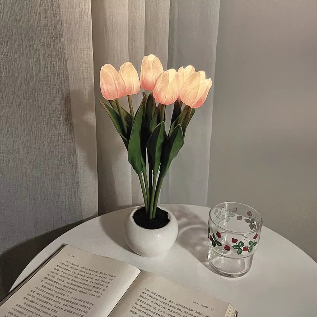 Casalora LED Tulp Nachtlamp – Bloem Tafellamp op Batterijen – Roze – Sfeervolle Nachtlamp voor Slaapkamer