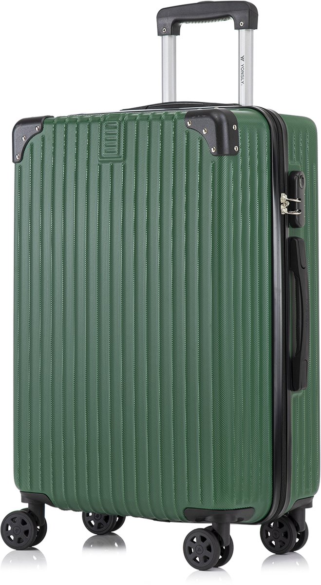YONSLY Handbagage Koffer - 66cm - 66 L - Cijferslot- 360° Draaibare Wielen - Trolley- 66 x 43 x 26 cm - Donkergroen