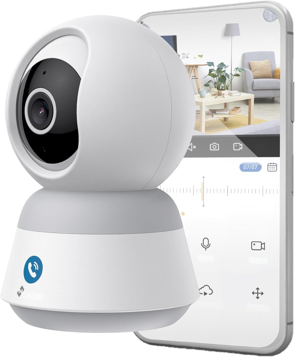 Allvia® Camerabewaking Draadloos - Beveiligingscamera Draadloos Buiten - Verborgen Camera - Compatibel met Alexa en Google Home - Binnenbewakingscamera, 360 Graden - Wit - 12cm x 14cm x 8cm