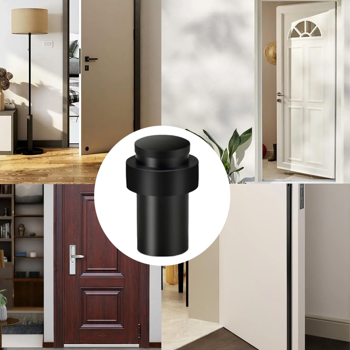 deurstoppers 2 stuks - heavy duty zwart - roestvrij staal - geschikt voor vloer- en wandmontage - ShopVlot