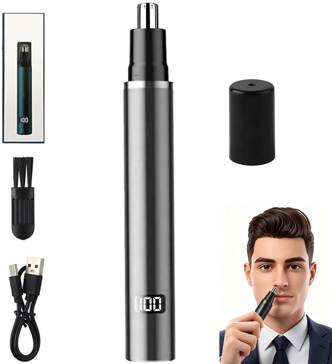 Neustrimmer Elektrisch Zwart - Neushaartrimmer - Oplaadbare Baard - en Oortrimmer met LED - Scherm, Snelle IP7 Waterdichte Neushaartrimmer voor Heren en Vrouwen – Voor Thuis en Reizen