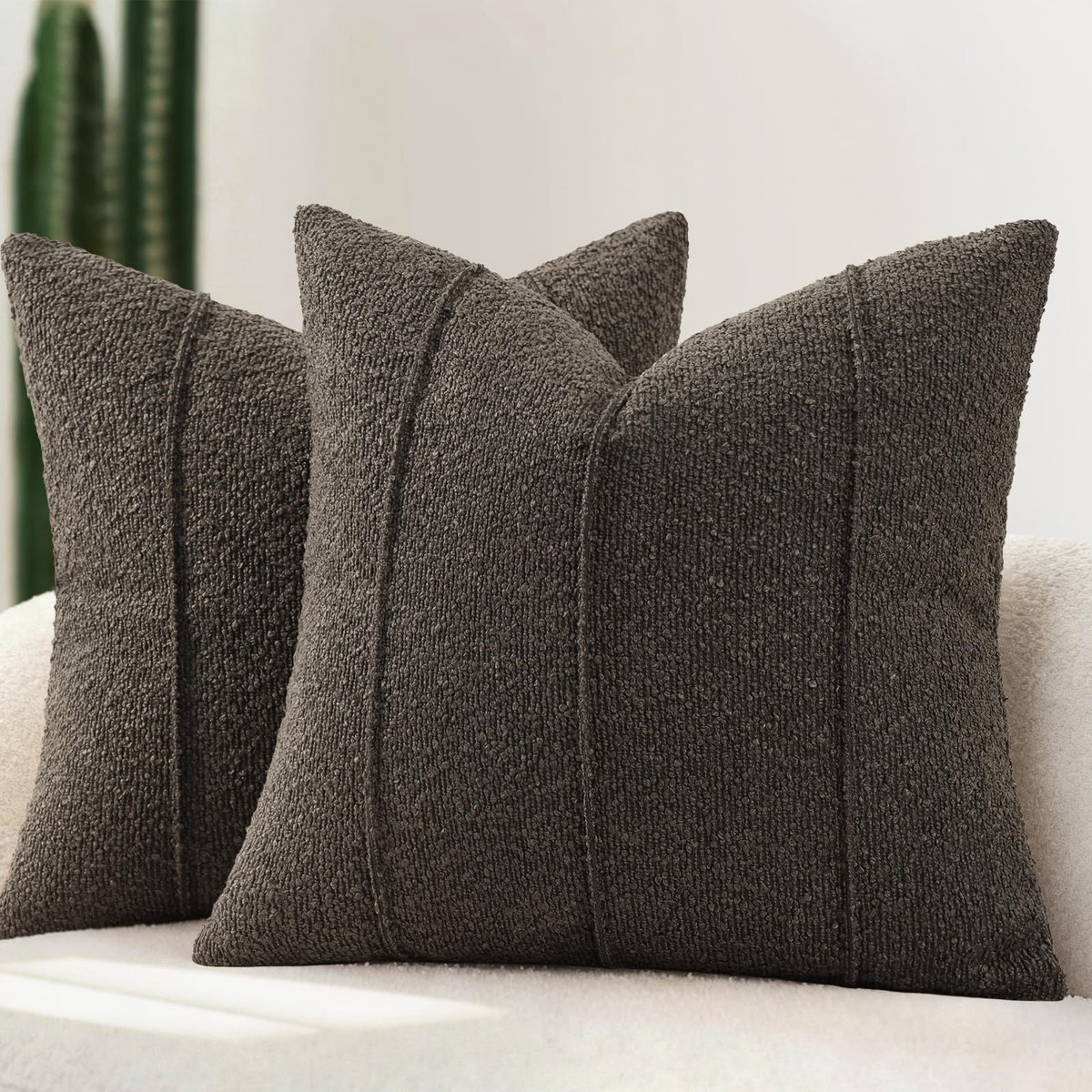 Kussenslopen 40x40 Set van 2 - Bouclé Donkergrijs - Zachte Structuur - Ideaal voor Bank en Bed - ShopVlot