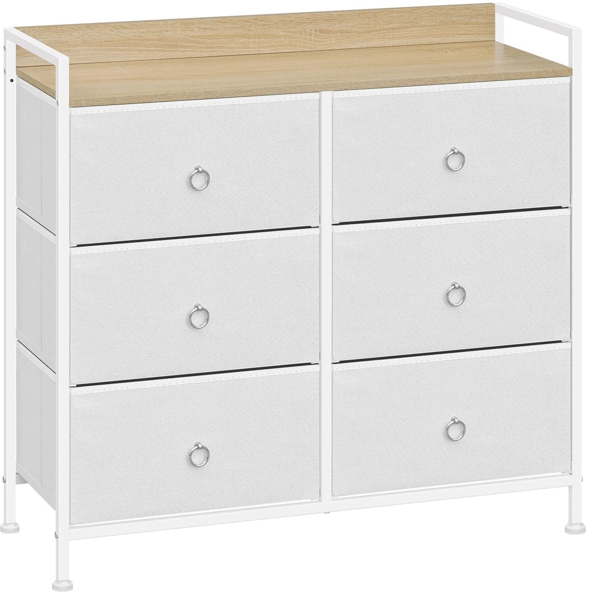 Opbergkast Stof Laden Wit - 6 Vulbare Laden, Compact Opslag - B 80 x D 30 x H 75 cm