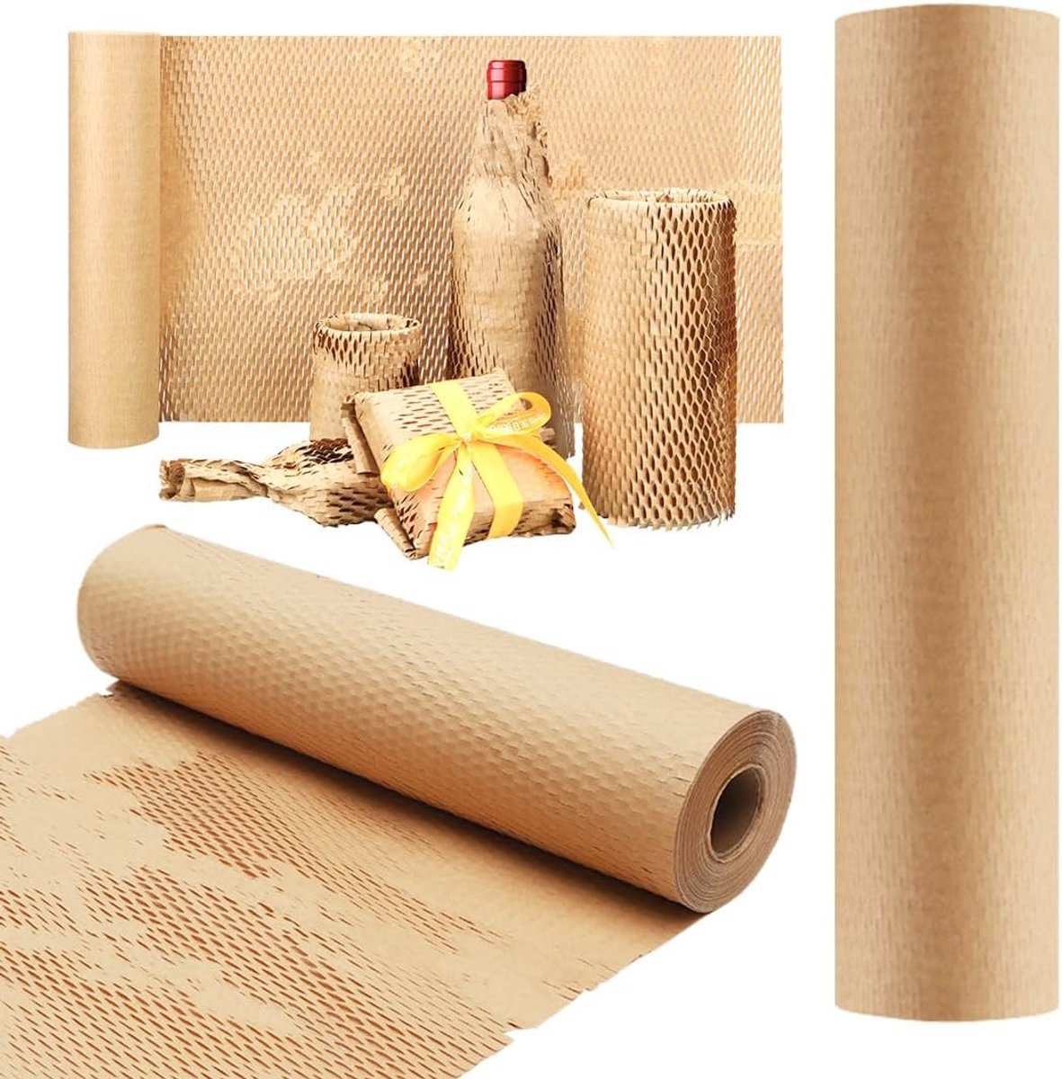 Honingraatpapier - Bruin - 30 cm x 50 m - Kraftpapier als Eco-alternatief voor Verpakking - Voor Breekbare Voorwerpen