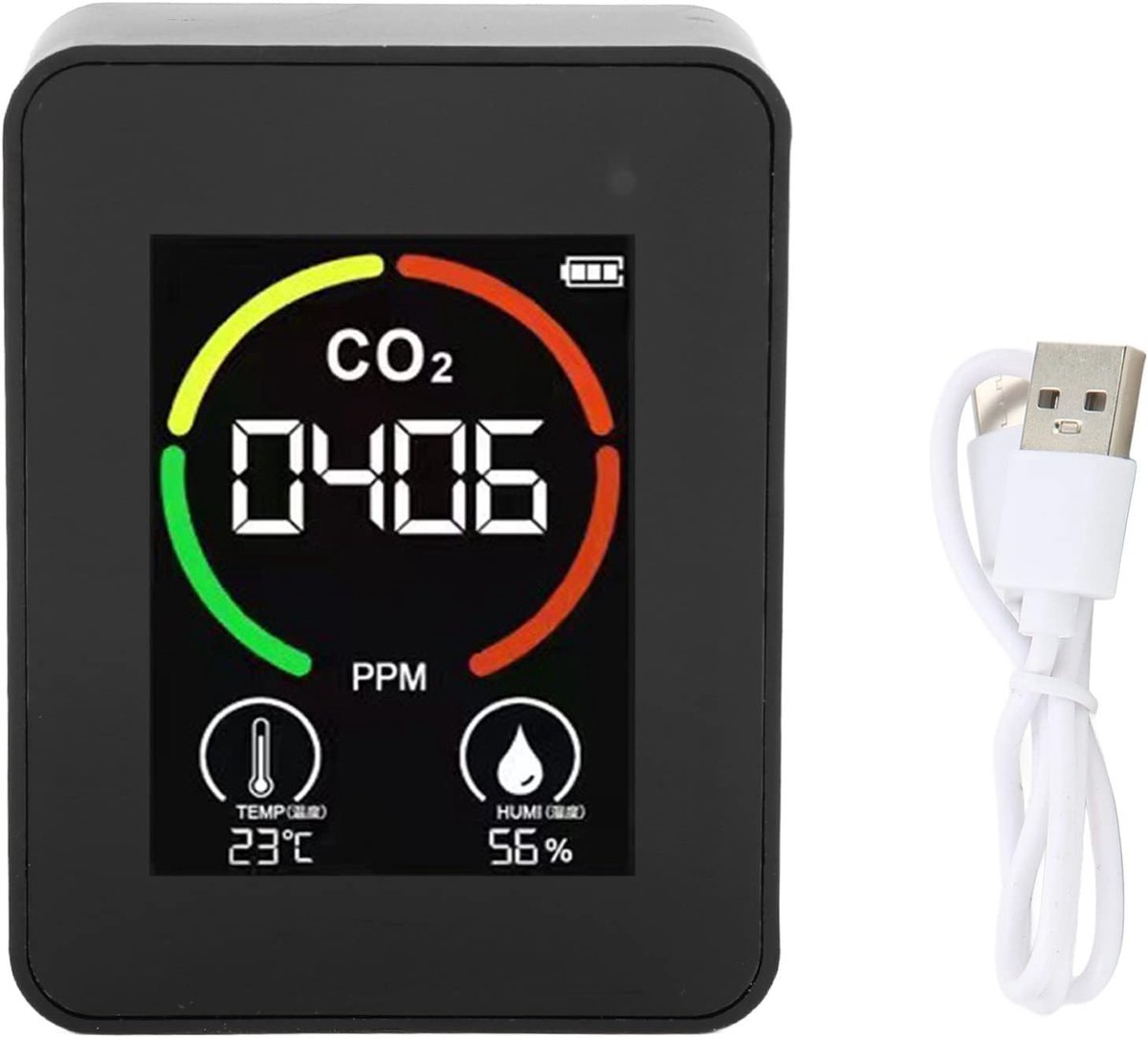 CO2-detector – Binnenluchtkwaliteitsdetector met Temperatuur en Vochtigheid – Kooldioxidemonitor – CO2-meetapparaat – voor Thuis, Kantoor, Sportschool, Auto