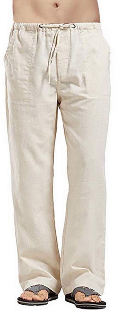 Linnen herenbroek XL - kaki - casual, lichtgewicht - ideaal voor yoga en strand - ShopVlot