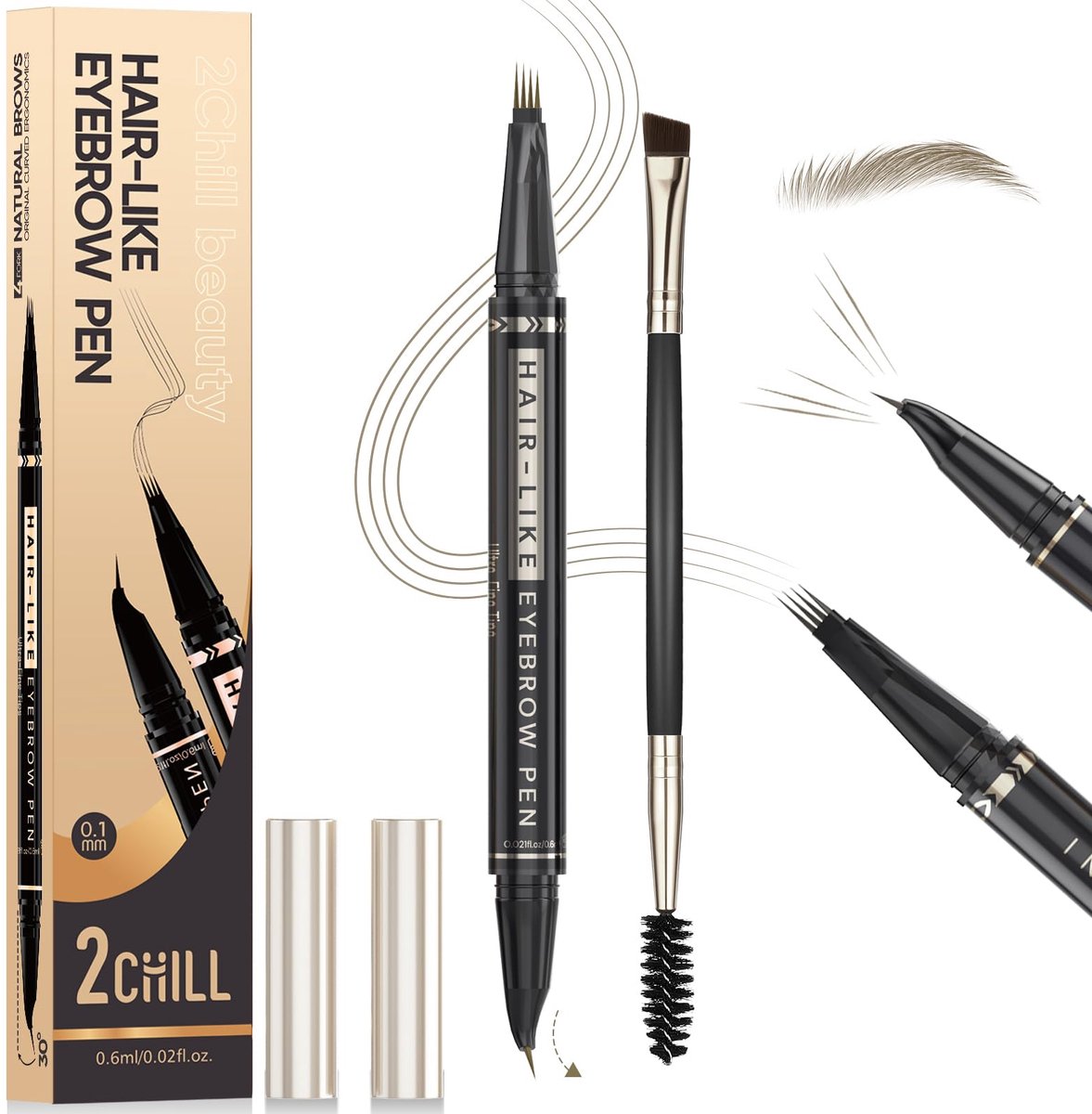 Wenkbrauwstift 2-in-1 - watervast met 4 punten - levendige microblading kleur - perfecte wenkbrauwen voor vrouwen - ShopVlot