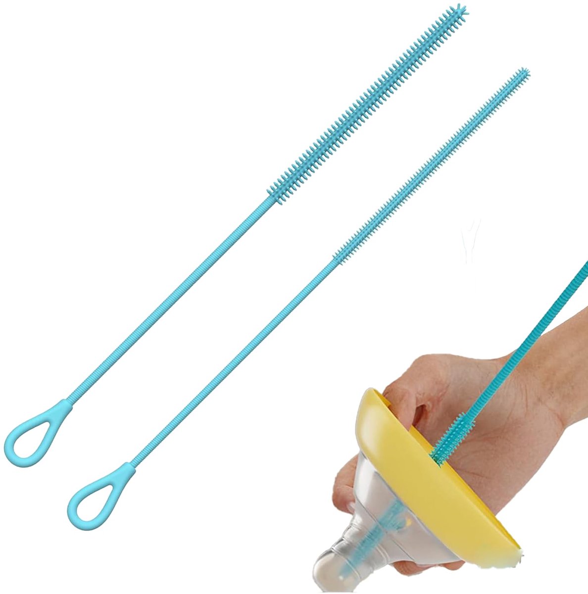 Reinigingsborstels voor siliconen rietjes - 2 stuks - blauw - ideaal voor het schoonmaken van herbruikbare rietjes - ShopVlot