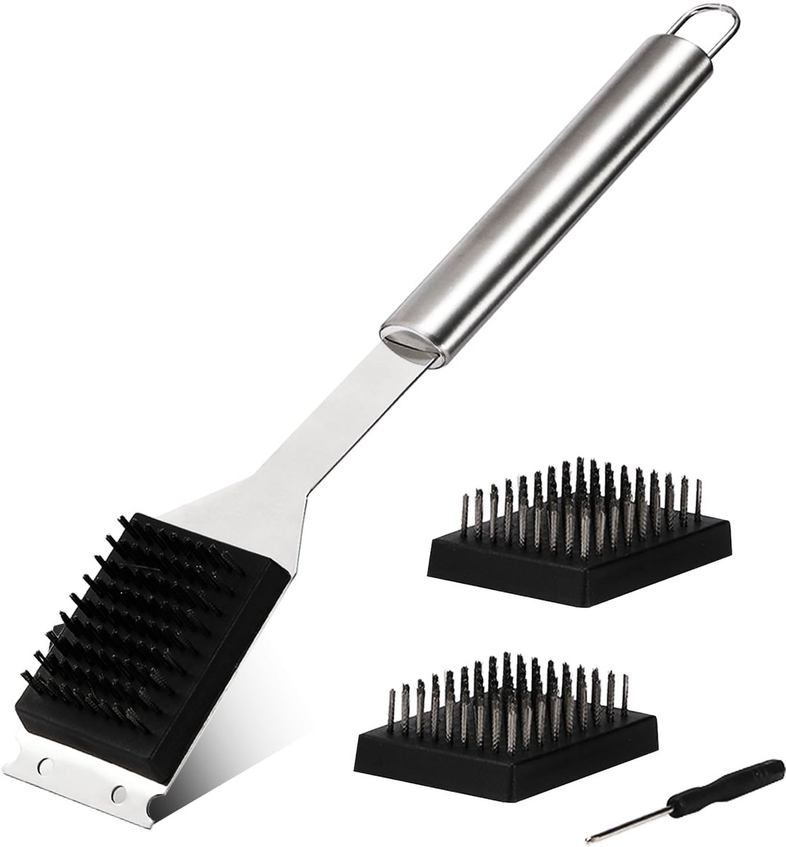Grillborstel 16,5 inch - RVS met schraper - 2 vervangborstels - Ideaal voor eenvoudig reinigen - ShopVlot