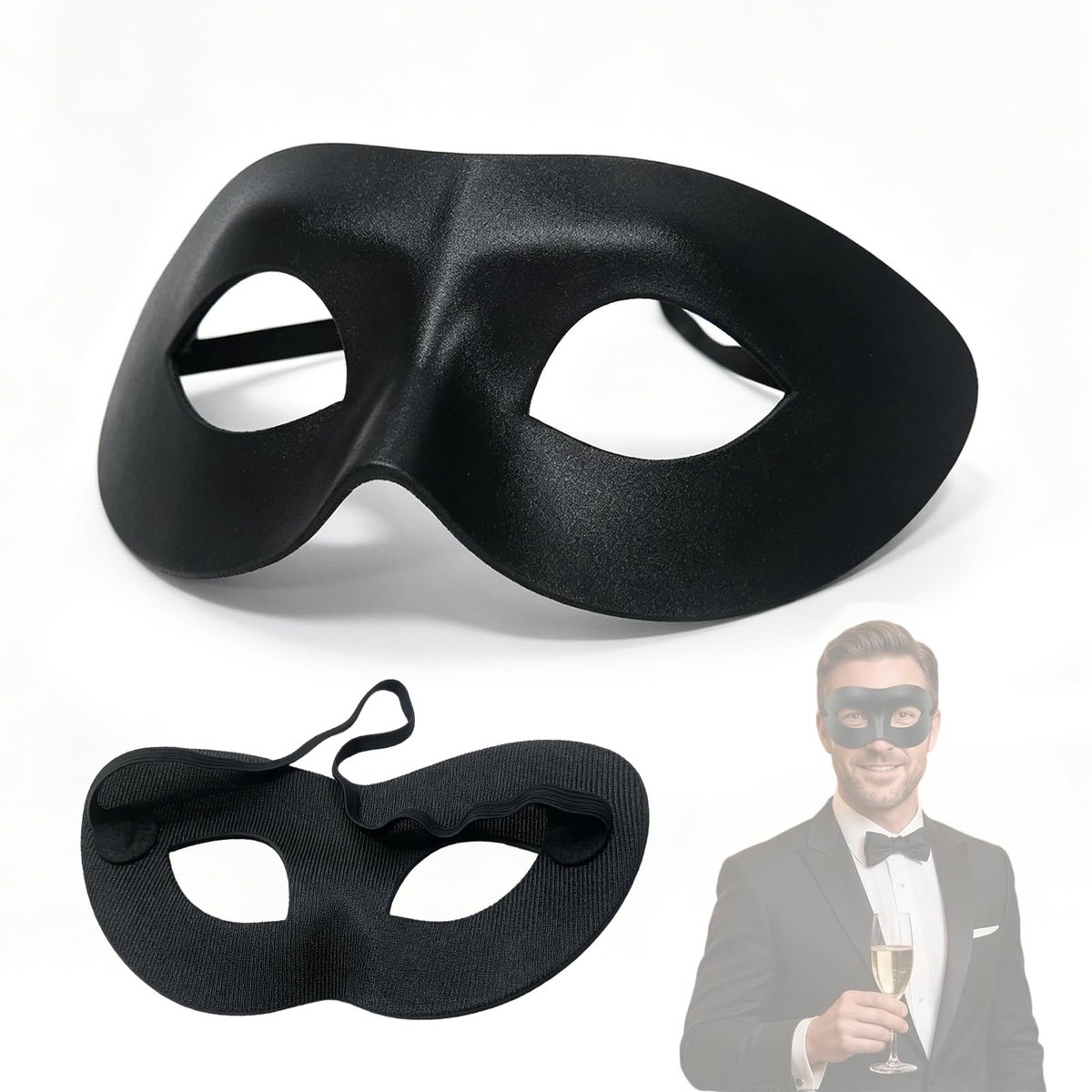 Herenmasker zwart - zachte stof - vintage stijl - comfortabel voor carnaval - ShopVlot