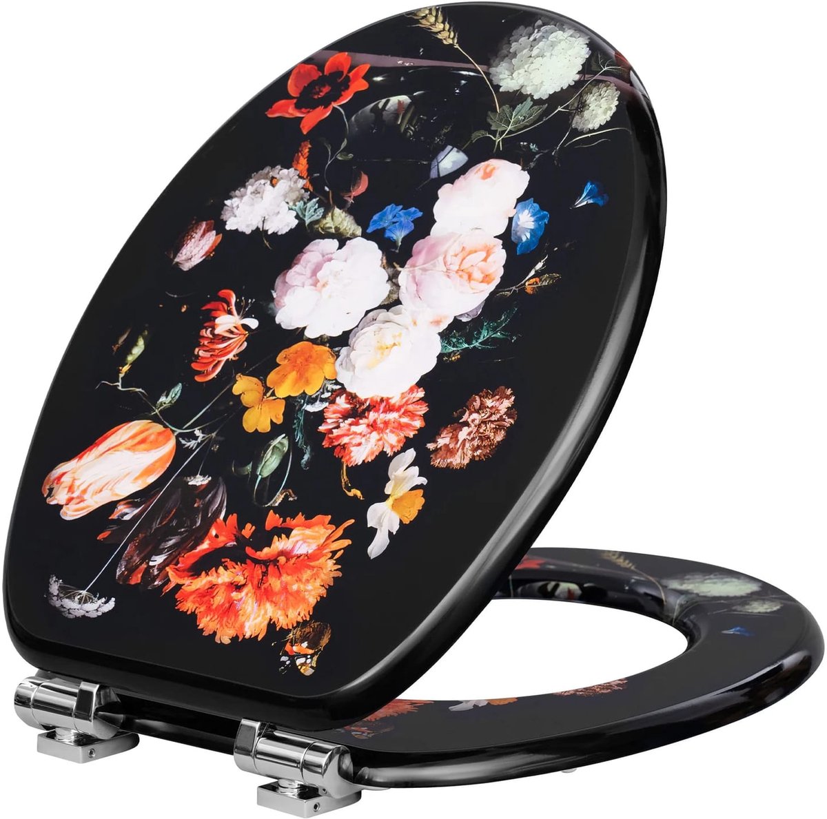 Toiletbril met Print - Bloem - Soft-close - Stille sluiting, Gemakkelijk schoon te maken - O-vorm