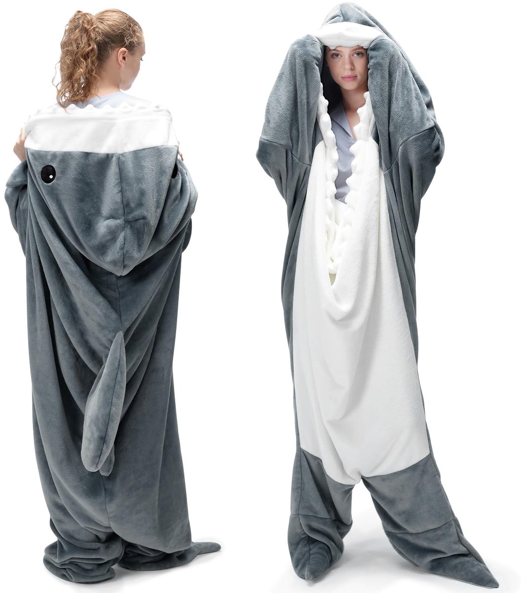 Casalora Hoodie Deken Met Mouwen - Fleece Blanket - Haai - Dames - Heren - Zachte Hoodie Deken voor Thuis & Bank - 2XL - 185–190 cm