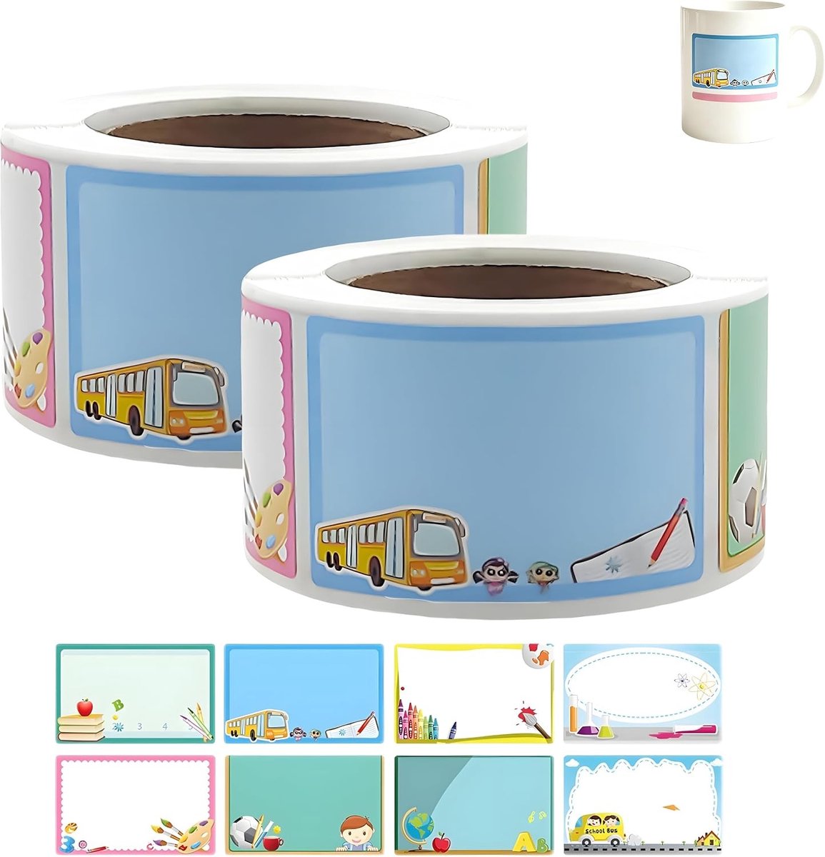 Naamstickers op Rol - Multicolor - 45 x 25 mm - Zelfklevende Label Stickers voor Schoolspullen en Organisatie Thuis