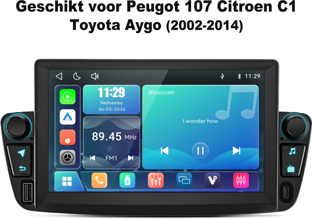 Cestovet 7"Screen Autoradio - Geschikt Voor Toyota Aygo/PEUGEOT 107/Citroen C1 2005-2014 - LINUX - Draadloos Apple Carplay & Android Auto