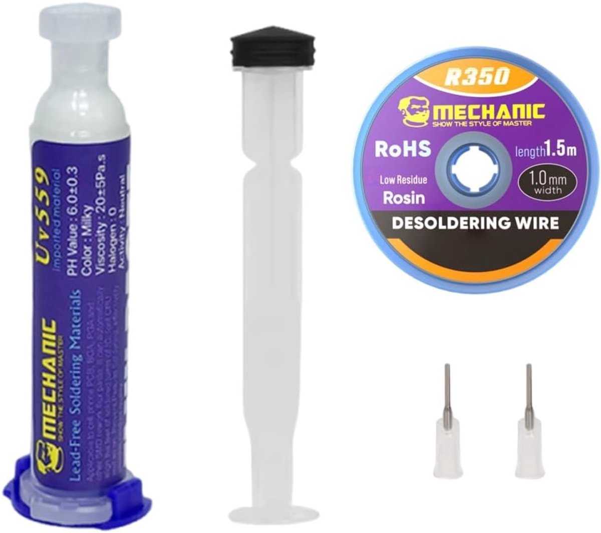 Desoldeerdraad 1,5 m - Loodvrije flux No-Clean op rosine-basis voor mobiele telefoons, BGA, SMD en PCB reparaties