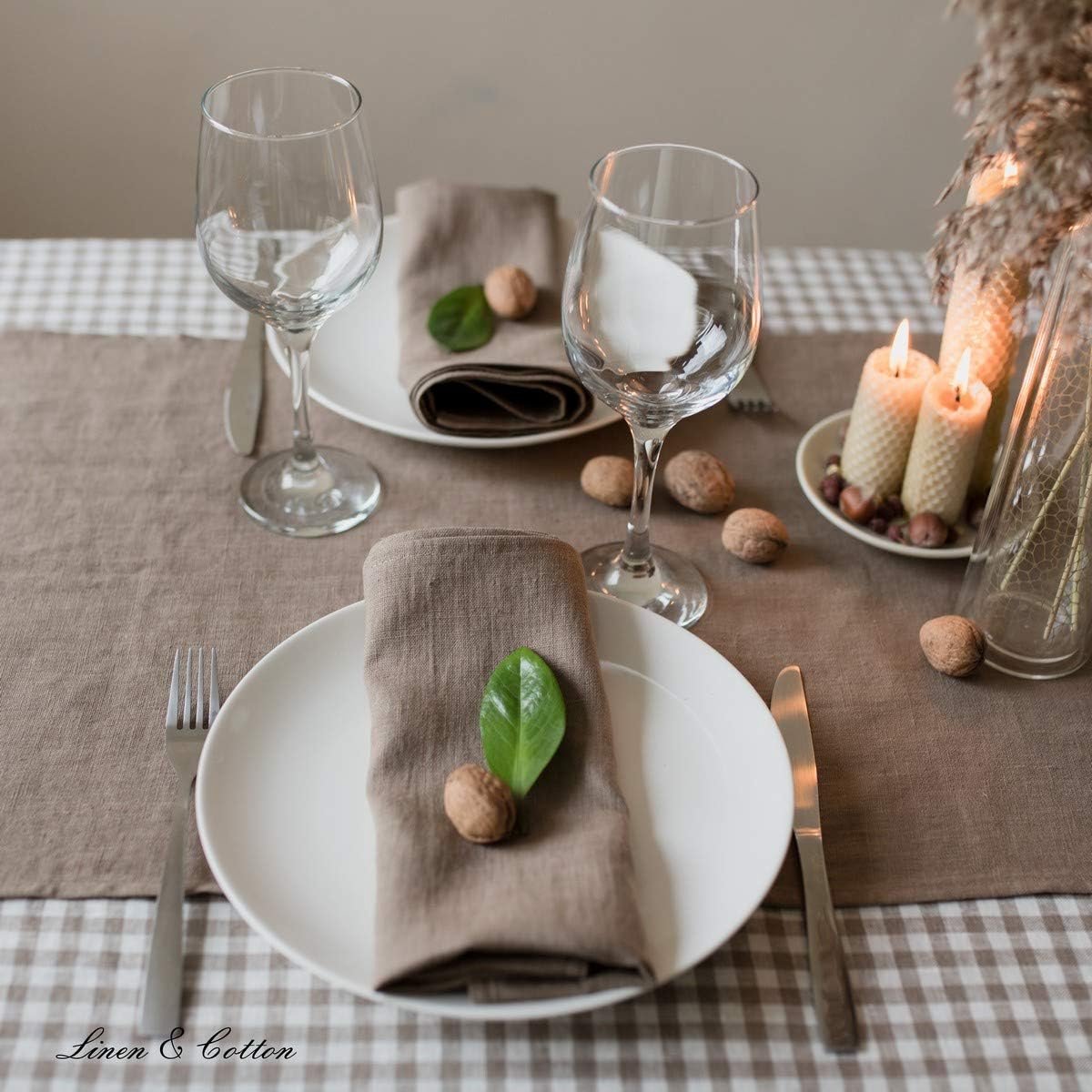 Tafelloper 40 x 180 cm - 100% linnen - beige - wasbaar voor sfeervolle eettafel decoratie - ShopVlot
