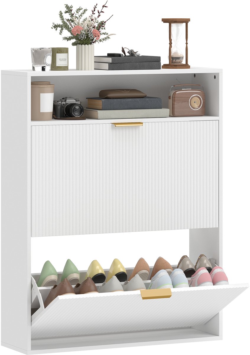 HOMCOM Flip-down Shoe Cabinet-Spanplatte, MDF-80L x 24B x 102,5H cm-Weiß