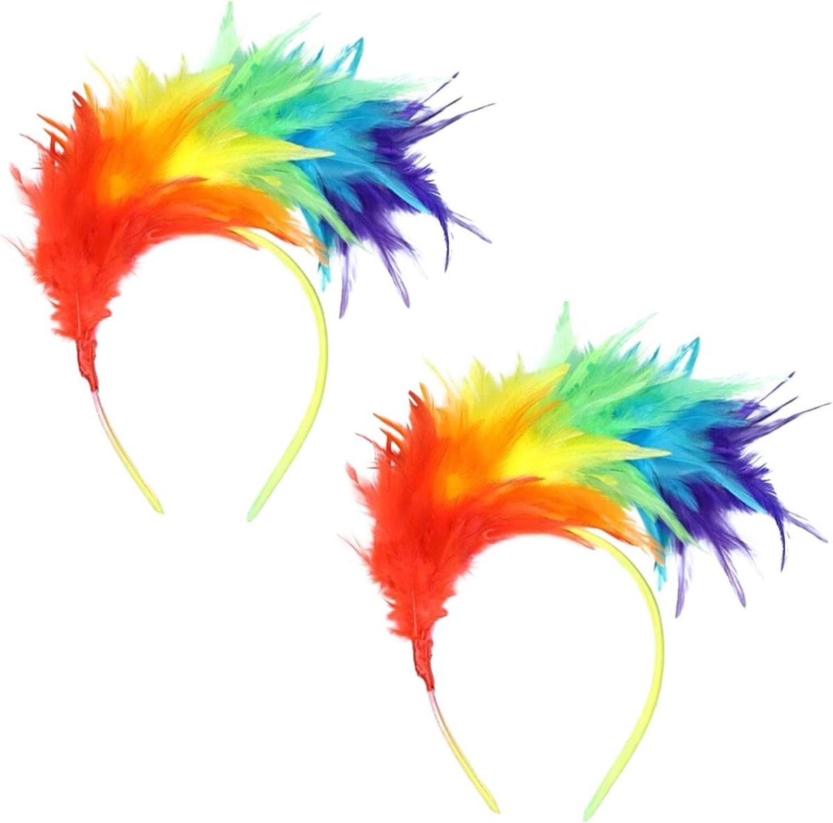 Set van 2 kleurrijke veren haarbanden voor carnaval, feestjes en rollenspellen, ideaal voor Pasen en Halloween