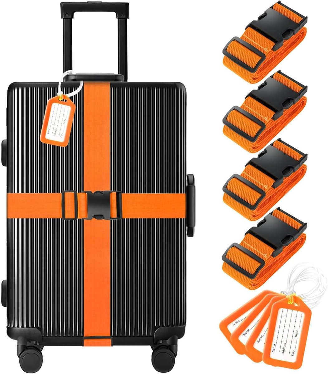 Verstelbare Bagagestraps en Bagagetags voor Reizen - Reisaccessoires Set van 8 Stuks