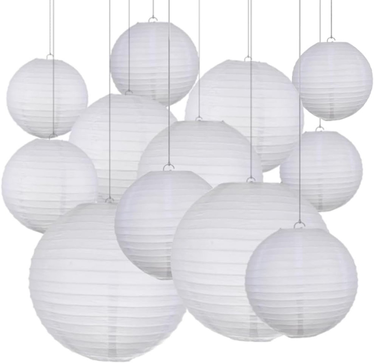 Set van 12 Witte Papieren Lantaarns - Decoratieve Verlichting voor Feesten en Evenementen, 3.9 tot 30 cm