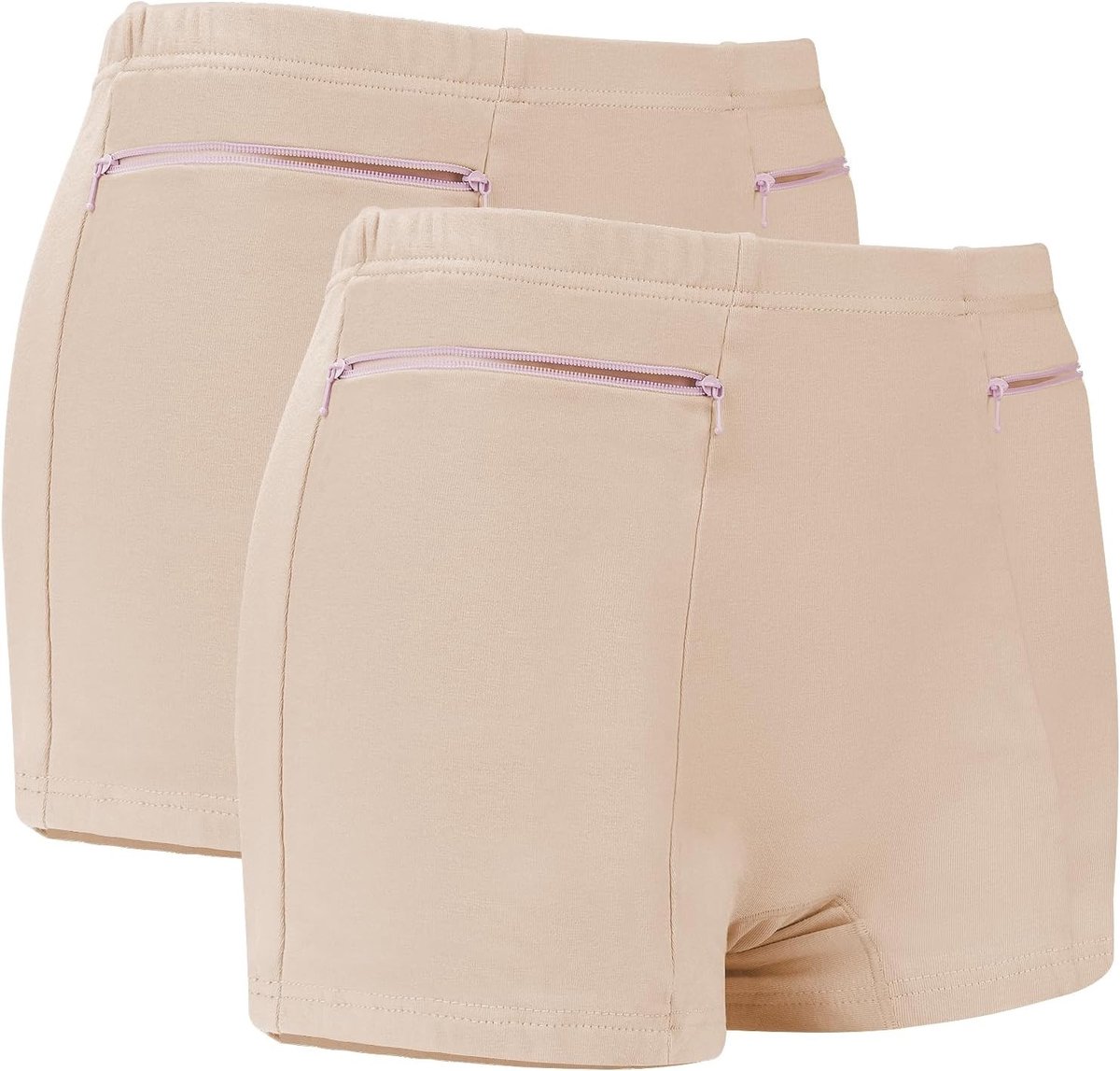 Draagbare Ondergoed voor Vrouwen met Verborgen Zak - 2 Packs, XL, Lichtbruin, Ideaal voor Reizen en Comfortabel Gebruik