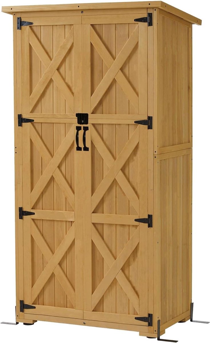 Houten Tuinkast - Opbergkast Buiten - Tuinspullen Opbergen - Verstelbare Poten - 90x55x169 cm - Natuurlijk