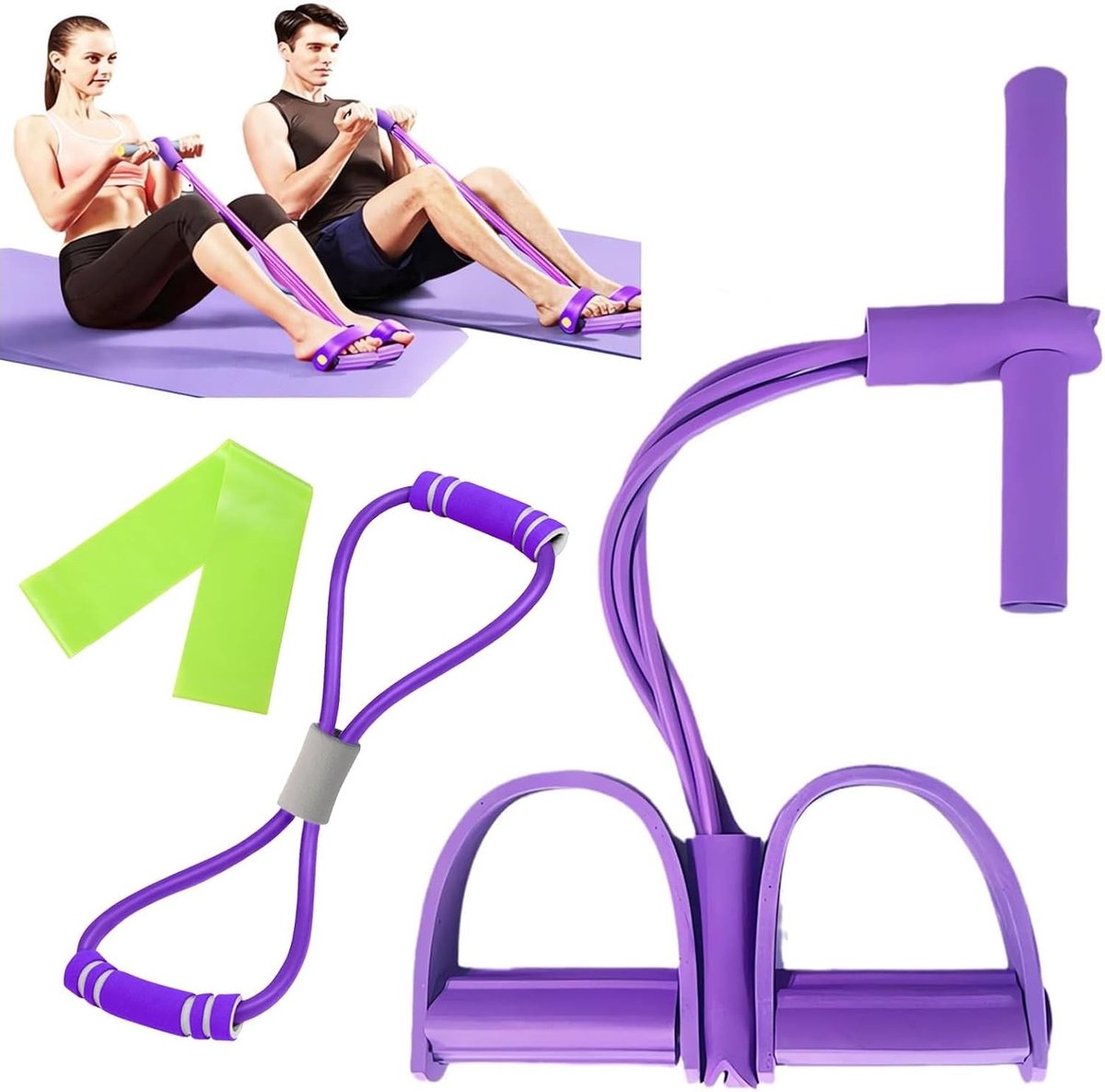 Verstelbare Fitness Elastische Touwen met 8 Handgrepen en 6 Tubes voor Thuis en Reizen, Ideaal voor Krachttraining en Abdominale Oefeningen