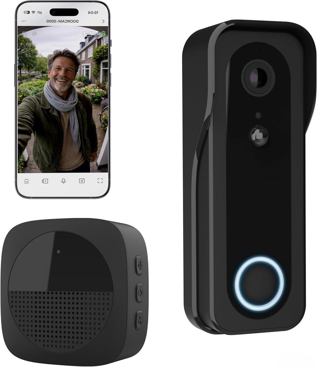 Video Deurbel Camera - Slimme Deurtelefoon - Bezoekers Ontvangen - 2K HD Beeldkwaliteit - 3MP Resolutie - Zwart