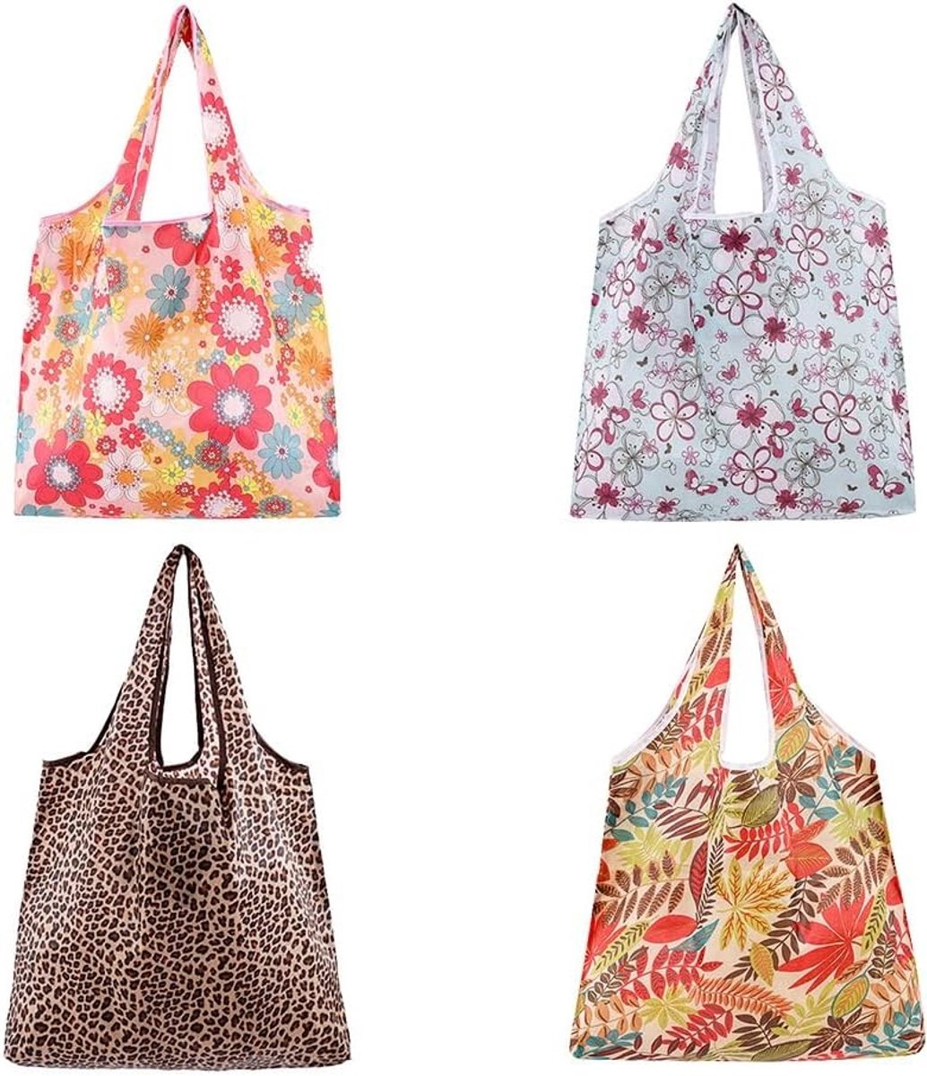 Vouwbare boodschappentassen met schattige bloemenprint, ideaal voor dagelijkse boodschappen, supermarktbezoeken en kampeertochten