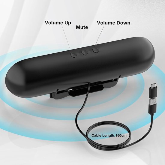 PC luidspreker - Mini soundbar - Ruimtebesparend geluid - Clip-on design - USB aansluiting - Zwart — afbeelding 5