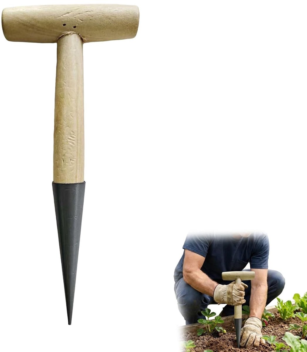 Ergonomische handplanter van roestvrij staal met houten handvat voor eenvoudig planten en tuinieren, ideaal tuingereedschap voor hobbytuinier