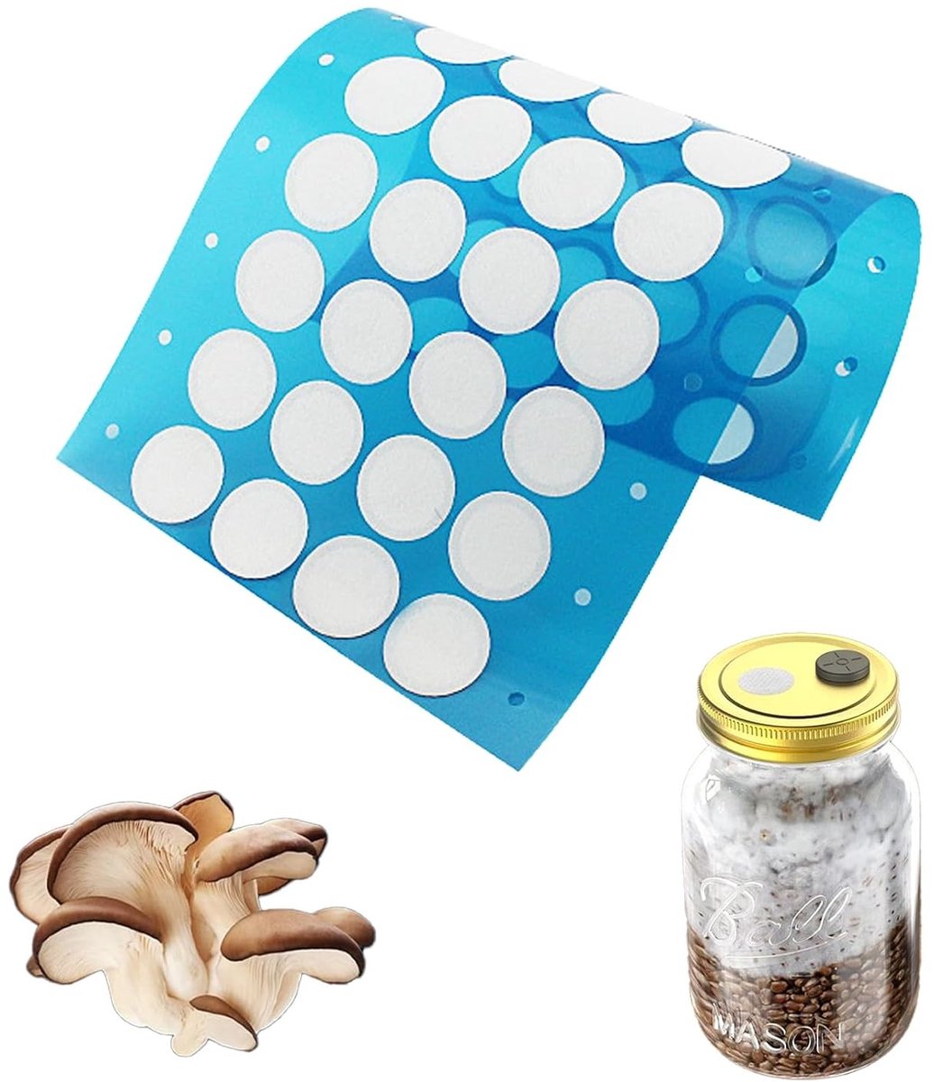 Zelfklevende plantfilter trays voor champignon teelt - Waterdicht, stofdicht en ademend - 32 trays per verpakking, 20mm diameter, 0.2 micron poriegrootte, ideaal voor tuinieren en kweken