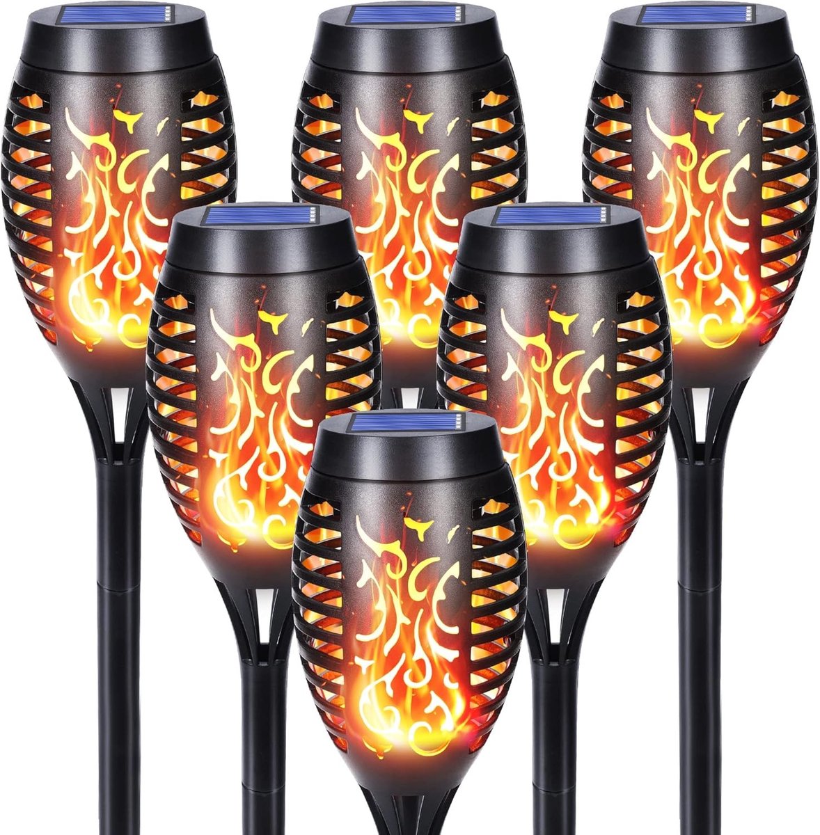 Set van 6 Zonnebrand Lichten met 12 LED en Realistisch Vlam Effect - IP65 Waterdichte Tuin Fakkels voor Tuinen, Paden en Balkon