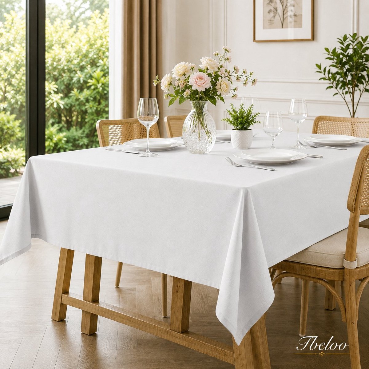 Tbeloo Wit Tafelkleed 110x140 cm, Waterdicht, Vlekbestendig, Afwasbaar, voor Eettafel, Tuin, Feest en Bruiloft