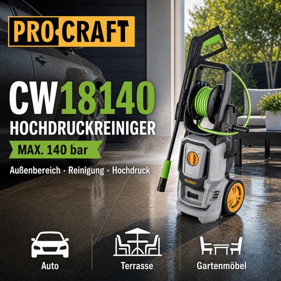Procraft CW1.8/140 koudwaterhogedrukreiniger 1800 watt 140 bar 7 l/min + toebehoren - Max. watertemperatuur: 40 °C van Procraft — afbeelding 5