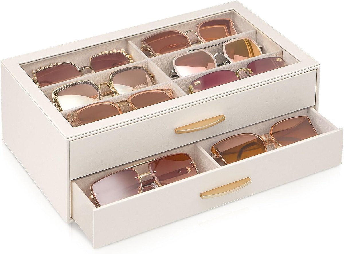 Zonnebril Organizer 12 Slots - Crème - Met Lade - Ruimtebesparend - ShopVlot