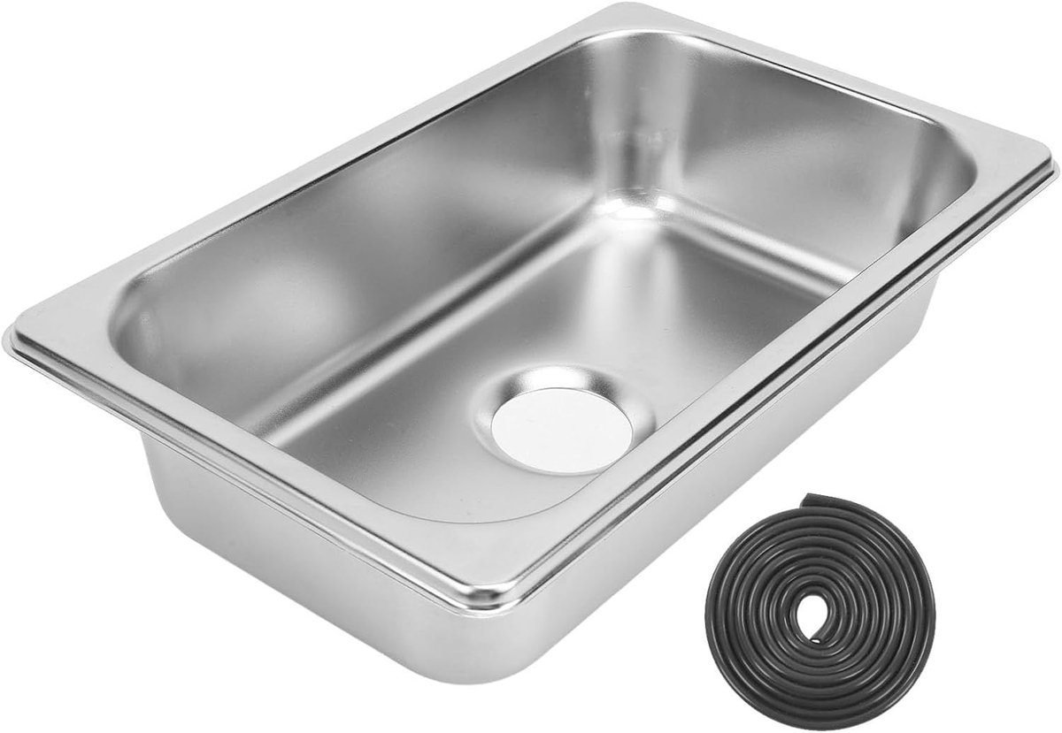 Compacte RVS Afvalbak voor Caravan, Boot en Camper - Vierkante 304 Staal Wasbak met 40mm Afvoer en Ronde Afvoeropening