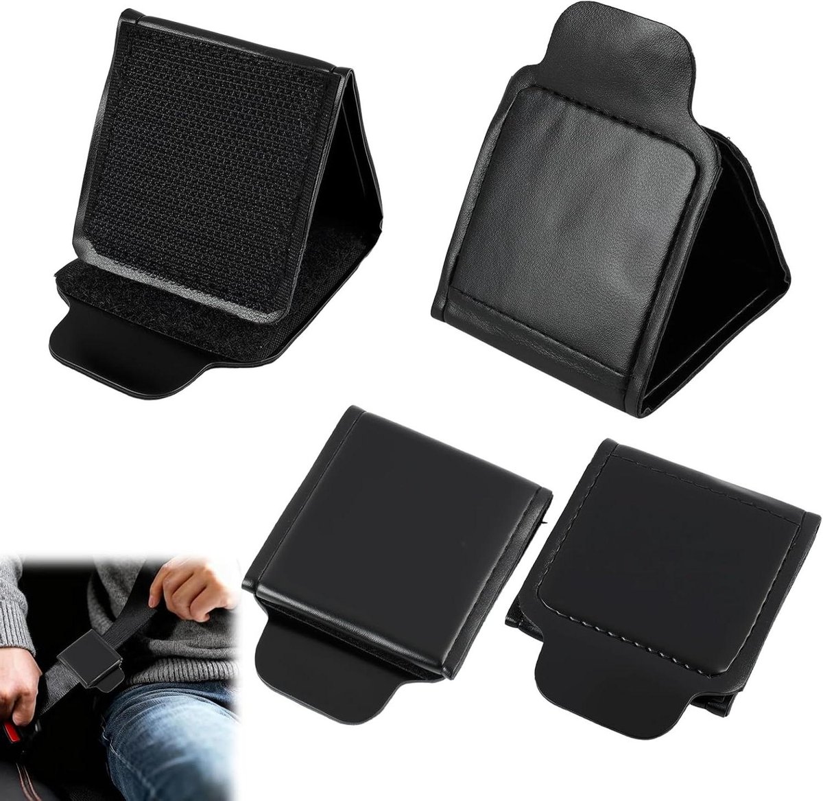 Veiligheidsgordel Clips - Gordel Versteller - Comfortabel Rijden - Universeel PU-Leer - 4 Stuks - Zwart
